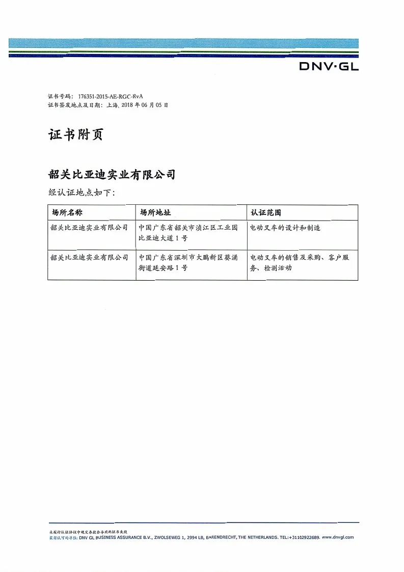 BYD forklift ISO14001:2015 environmental management system certification(figure1) BYD forklift ISO14001:2015 environmental management system certification(figure1)